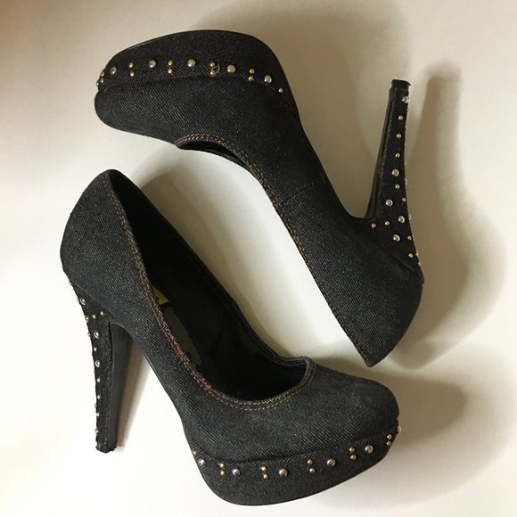 FRH Dark Denim Studded Platform Heels - Picture 4 of 14